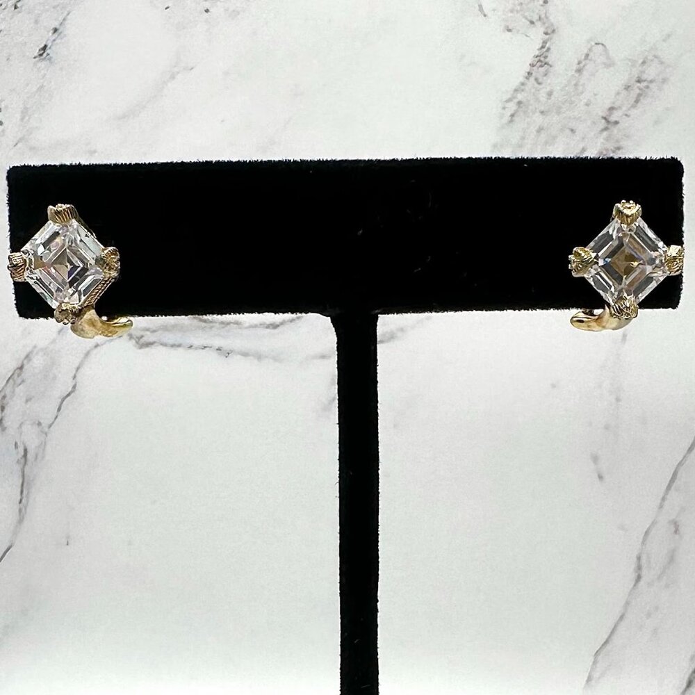 Judith Ripka 925 Sterling Silver Asscher Cut CZ Clip-On Stud Earrings